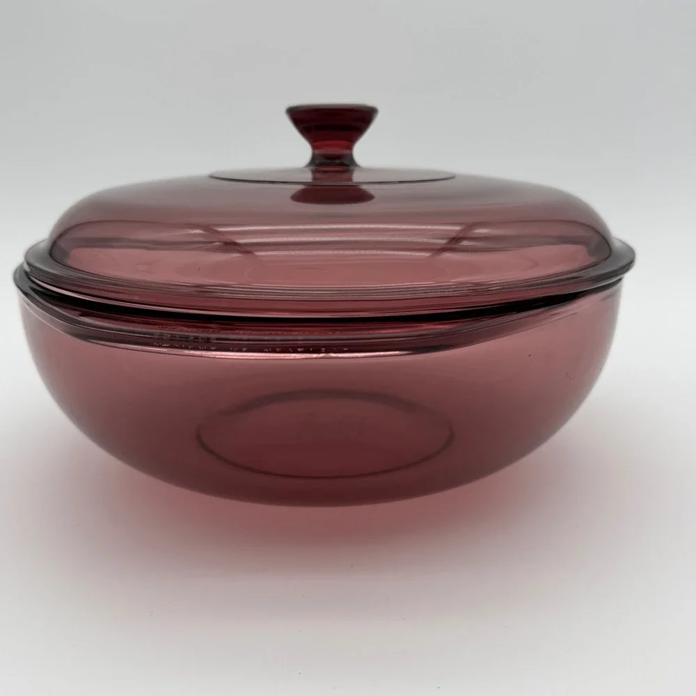 Pyrex Cranberry Glass Covered Casserole Dish 624C Corning USA Retro Baking Dish